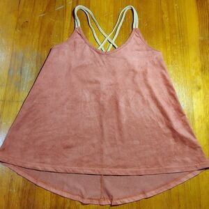 Sun & Shadow Rust Suede Cami Tank Top Braided Straps XS festive boho y2k hippie